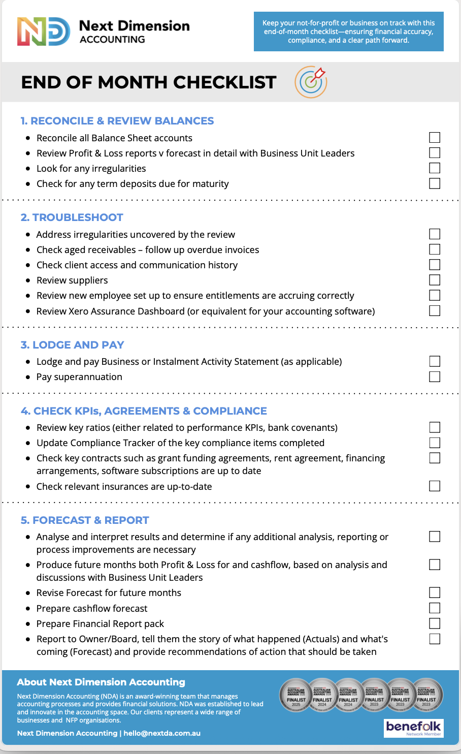 End of month financial checklist
